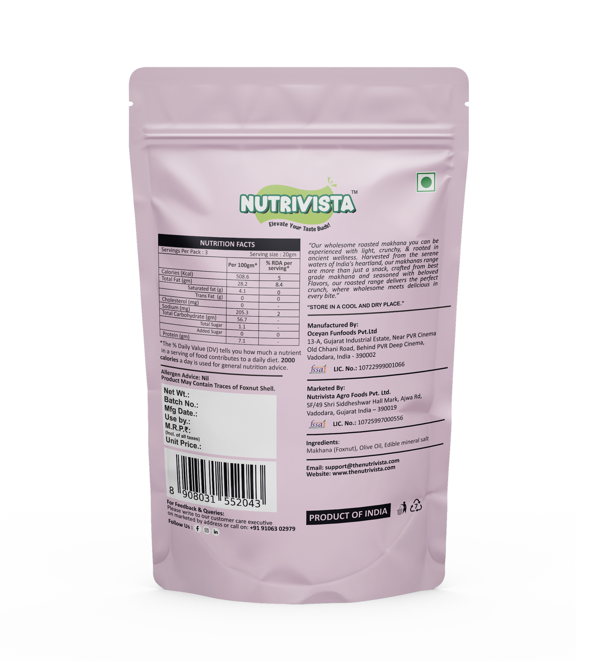 Himalayan Salt Makhana ingredients and nutrition label